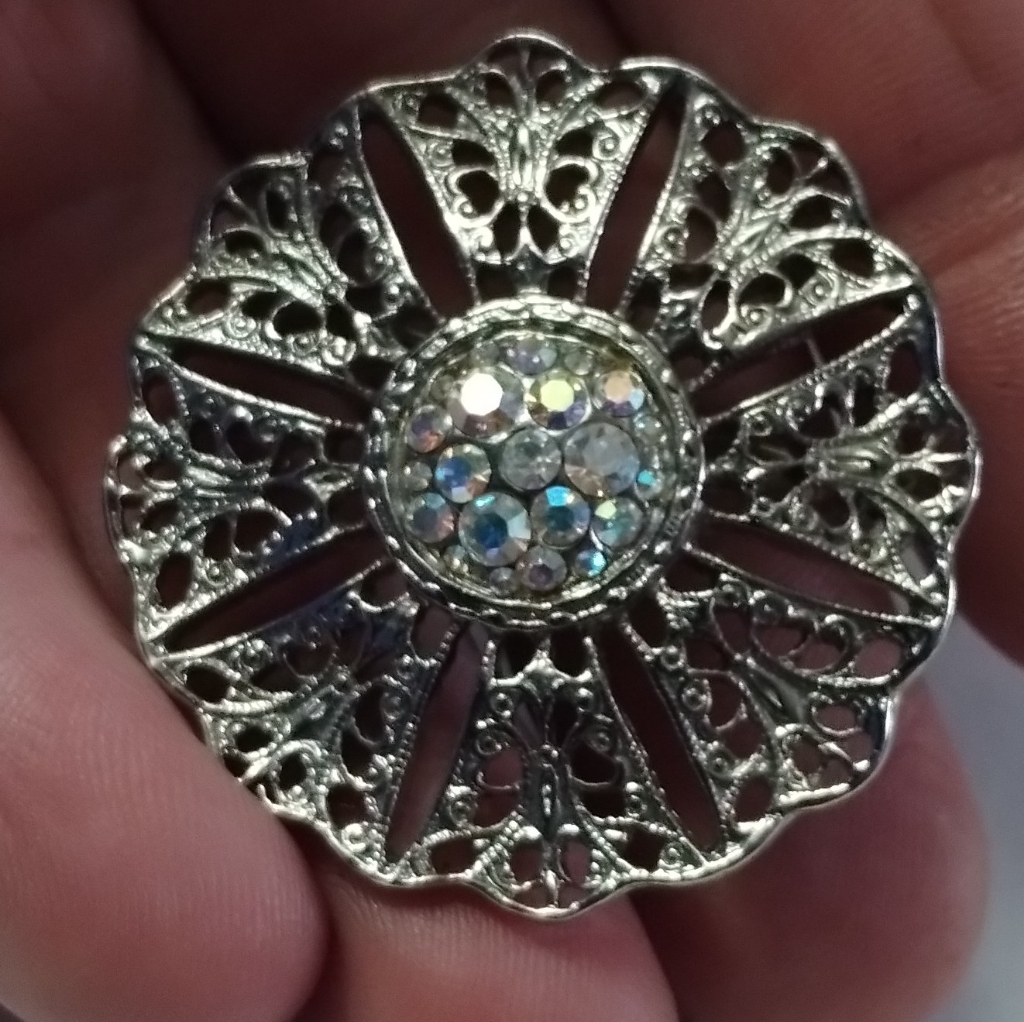 Vtg 1928 Collection Silver Tone Rhinestone Filigree Pin Brooch 20$